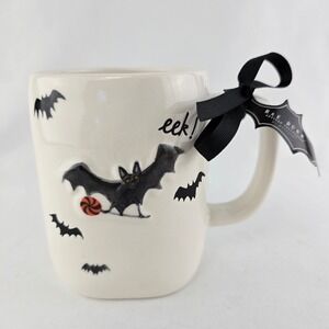 NWT Rae Dunn Artisan Collection by Magenta EEK! Bat Halloween Mug White 16 oz